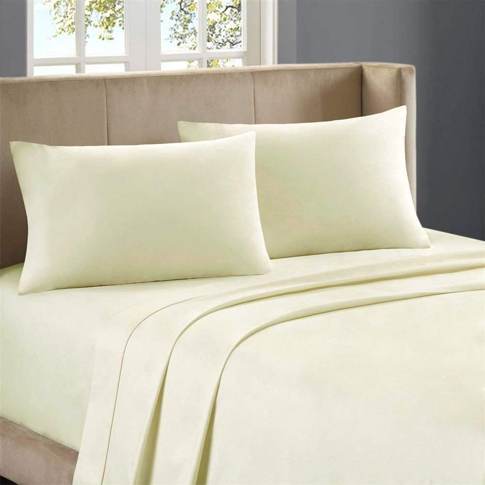 1000-Thread-Count 100% Egyptian Cotton Bed Sheet, 4-Pc Full XL Ivory Solid Sheet Set Single Ply Long Staple Cotton Yarns, Sateen Weave, Fits Mattress Upto 21" Deep Pocket