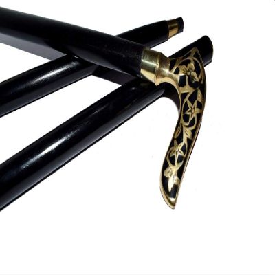 Vimal Nautical Victorian Brass Walking Stick Cane Brass Handle with Black Wooden Cane (3 Fold Wooden Walking Cane)