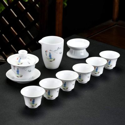 10pcs / set Chinese ceramic Tea Set Exquisite porcelain filter teapot gaiwan Handmade kettle teacups Household Teaware Drinkware-10 pcs_G