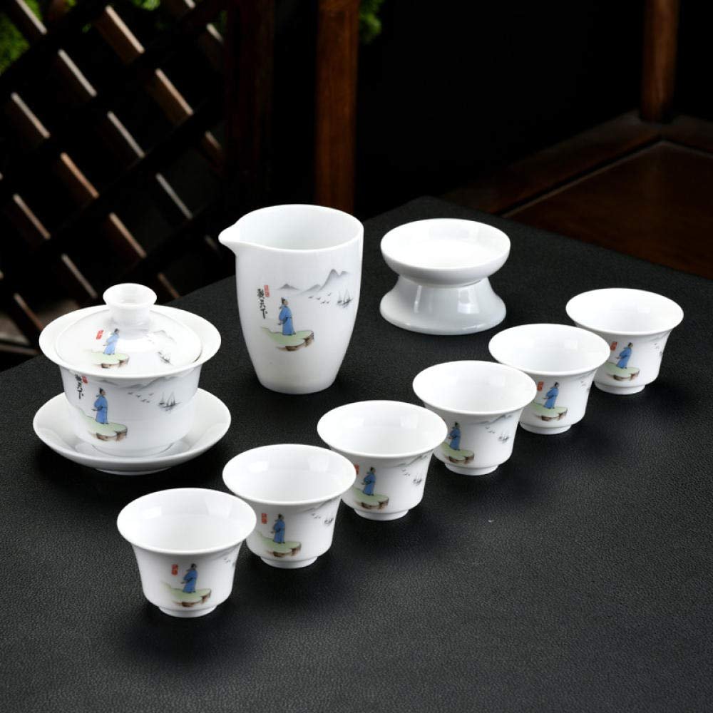 10pcs / set Chinese ceramic Tea Set Exquisite porcelain filter teapot gaiwan Handmade kettle teacups Household Teaware Drinkware-10 pcs_G
