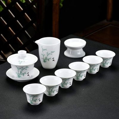 10pcs / set Chinese ceramic Tea Set Exquisite porcelain filter teapot gaiwan Handmade kettle teacups Household Teaware Drinkware-10 pcs_E