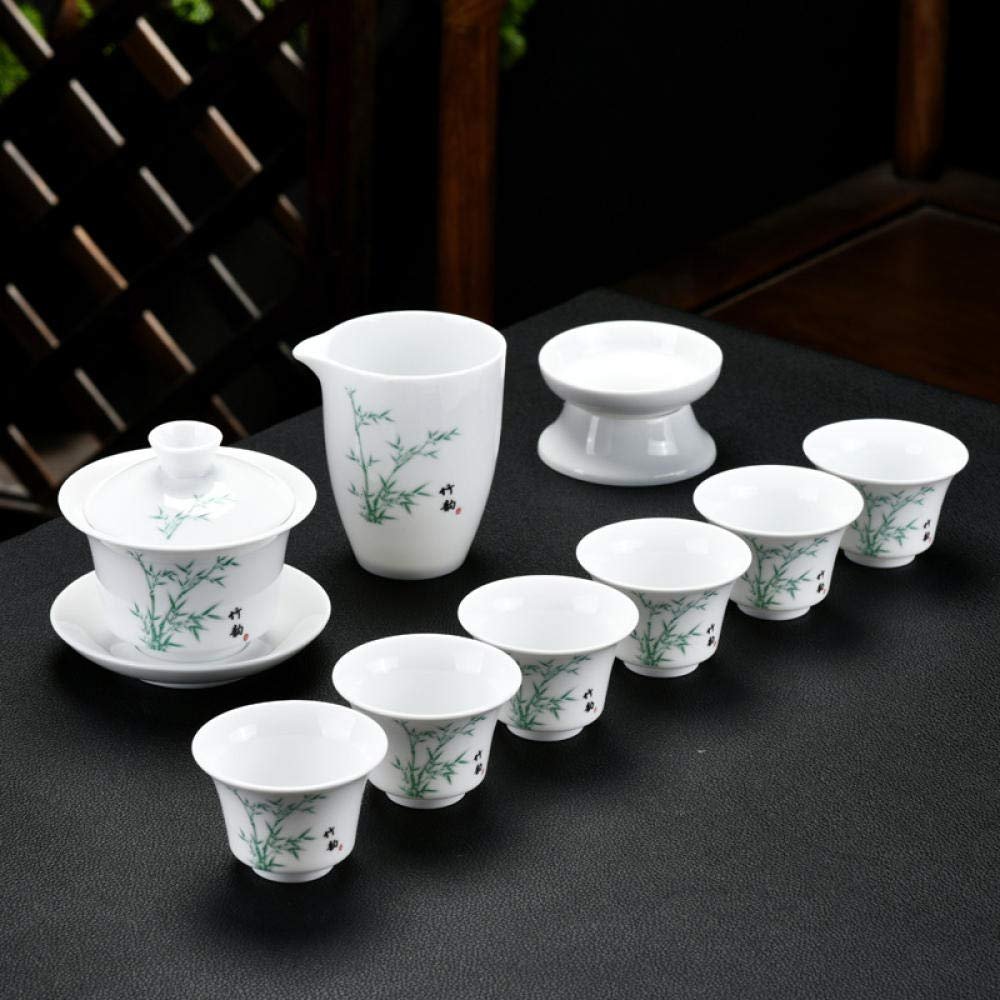 10pcs / set Chinese ceramic Tea Set Exquisite porcelain filter teapot gaiwan Handmade kettle teacups Household Teaware Drinkware-10 pcs_E