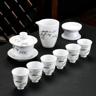 10pcs / set Chinese ceramic Tea Set Exquisite porcelain filter teapot gaiwan Handmade kettle teacups Household Teaware Drinkware-10 pcs_H