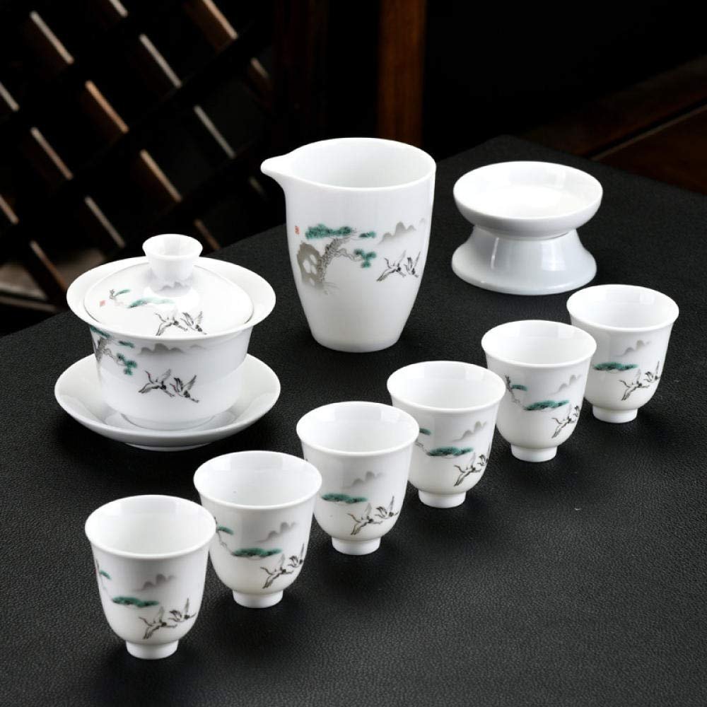 10pcs / set Chinese ceramic Tea Set Exquisite porcelain filter teapot gaiwan Handmade kettle teacups Household Teaware Drinkware-10 pcs_H