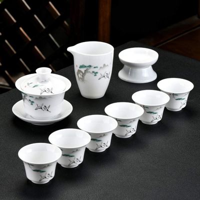 10pcs / set Chinese ceramic Tea Set Exquisite porcelain filter teapot gaiwan Handmade kettle teacups Household Teaware Drinkware-10 pcs_F