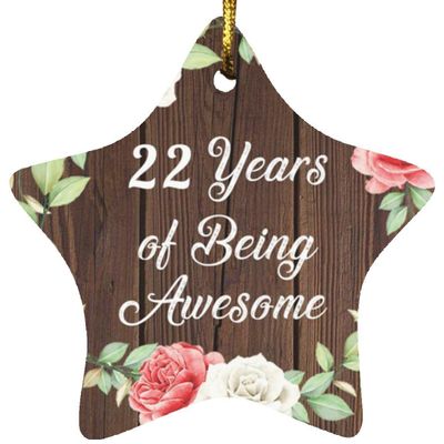 Designsify Christmas Tree Decoration, 22nd Birthday 22 Years of Being Awesome, Star Ornament A, Gifts for Anniversary Valentines Mom Mothers Fathers Day Party, to Men Women Him Her Friend Mom