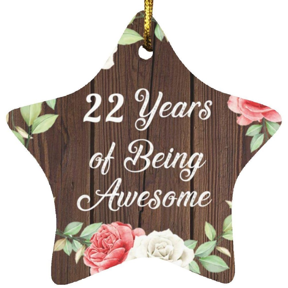 Designsify Christmas Tree Decoration, 22nd Birthday 22 Years of Being Awesome, Star Ornament A, Gifts for Anniversary Valentines Mom Mothers Fathers Day Party, to Men Women Him Her Friend Mom