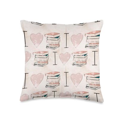 I Heart Books Love Books Pattern Throw Pillow