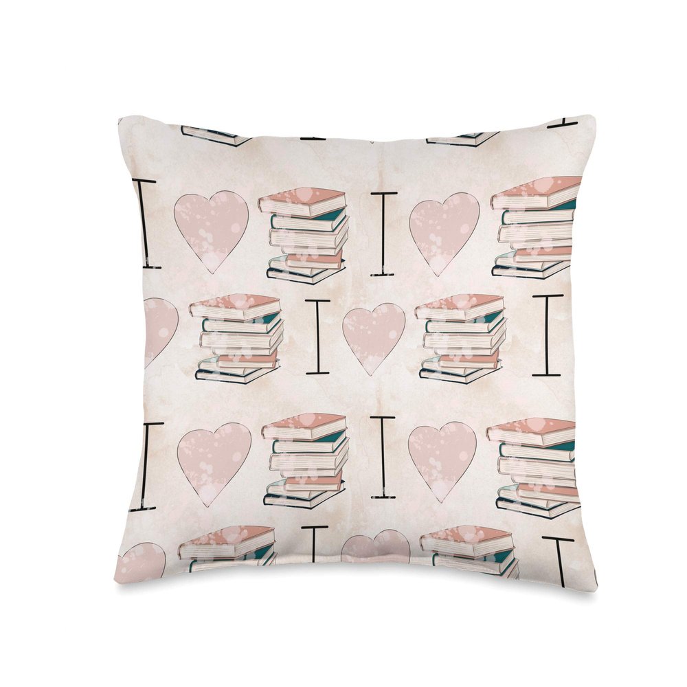I Heart Books Love Books Pattern Throw Pillow
