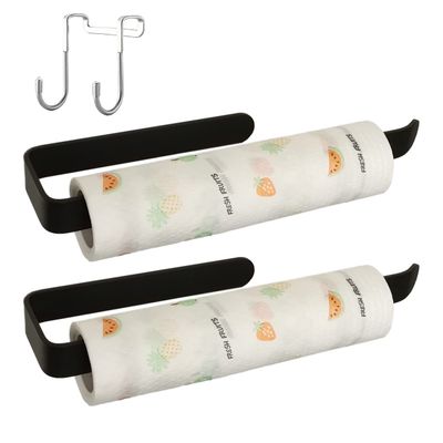Paper Towel Holder Under Cabinet Mount Self Adhesive Matte Black Set of 2, 13 inch Rugged Aluminum Alloy, Suitable for Kitchen, Bathroom, Courtyard