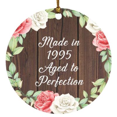 Designsify Christmas Tree Decoration, 29th Birthday Made in 1995 Aged to Perfection, Circle Ornament A, Gifts for Anniversary Valentines Mom Mothers Fathers Day Party, to Men Women Him Her