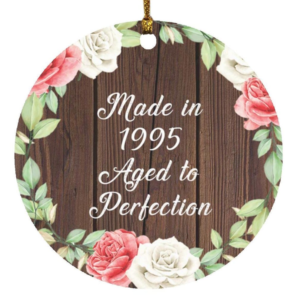 Designsify Christmas Tree Decoration, 29th Birthday Made in 1995 Aged to Perfection, Circle Ornament A, Gifts for Anniversary Valentines Mom Mothers Fathers Day Party, to Men Women Him Her