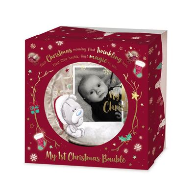 Me To You Bear My First Christmas Baby Tree Bauble,Glass,with Photo, XGT92005, Blue,Gold,Grey,red