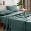 EVERLY Linen Sheets Set Full Size,100% French Stonewash Pure Linen Bed Sheets,4Pieces (1Flat Sheet,1Fitted Sheet,2Pillowcase) Suitable for Hot Sleepers,Deep Pocket Natural Bedding Set-Aqua view 3