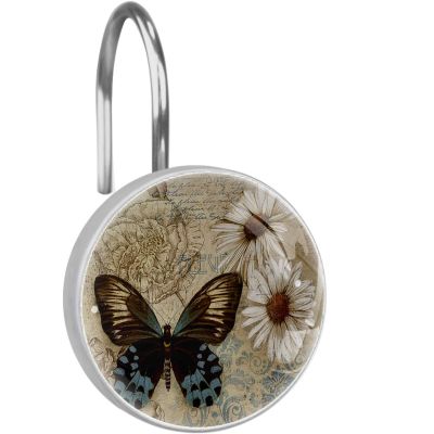 HEOEH Vintage Butterfly Daisy Flower Shower Curtain Hooks Stainless Steel Shower Curtain Rings Set of 12 Multicolor 3.7x3.7cm