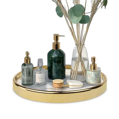 Decor Trends Round Marble Decorative Tray, Multi-Functional Storage Organizer for Vanity, Coffee Table, Jewelry, Perfumes and Home Decor, Luxury Accent Tray
