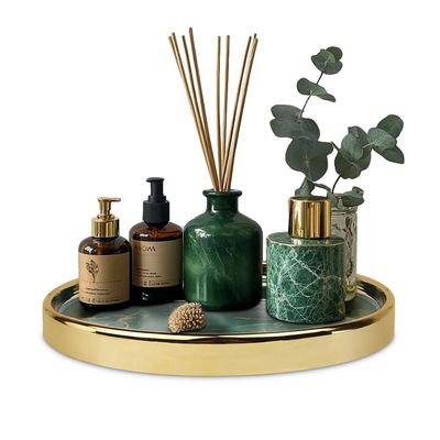 Makeup Perfume Organizer Round Bathroom Vanity Tray Decorative Dresser Tray Countertop Organizer Tray for Cosmetics,Green