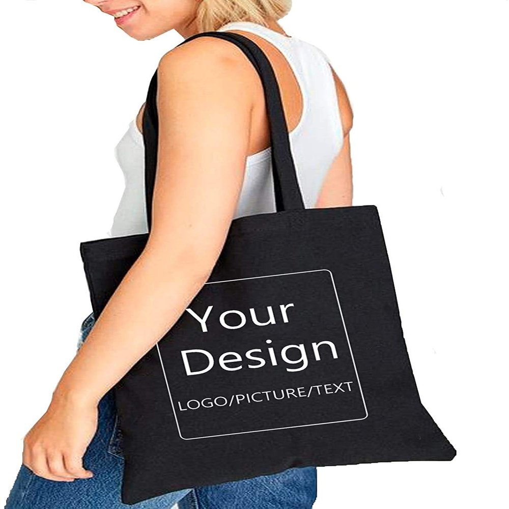 KEEVICI Customize Your Own Personalized Canvas Tote Bag on One Side (12,Black)