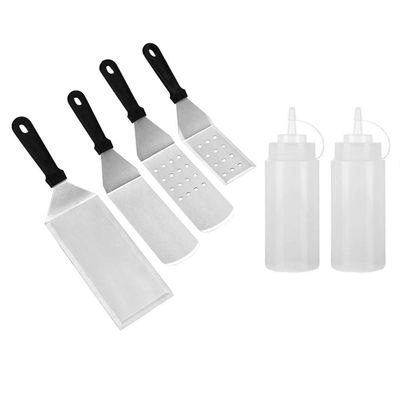 SOLUSTRE 6pcs Stainless Steel Pancake Shovels with Plastic Handle High-temperature Resistant Bbq Baking Tool for Flipping Eggs Burgers Pizza and More
