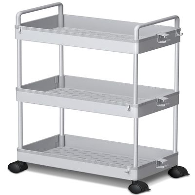 Ronlap 3 Tier Slim Rolling Storage Cart with Wheels Plastic Utility Cart Organizer for Snack Craft Art Postpartum Baby Diaper Nail Makeup in Bathroom Laundry Room Kitchen Bedside Narrow Space, Grey