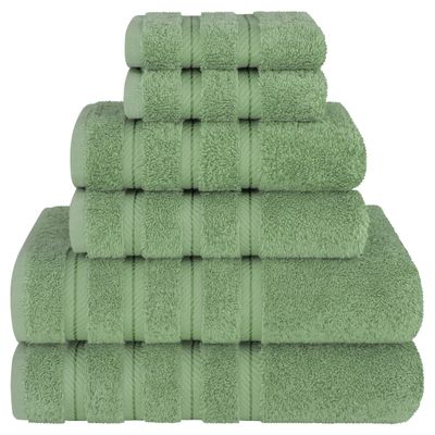American Soft Linen 100% Carde Cotton 6 Piece Towel Set, 590 GSM Heavy Weight Soft Absorbent Turkish Towels for Bathroom, Sage