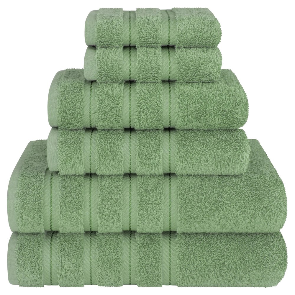 American Soft Linen 100% Carde Cotton 6 Piece Towel Set, 590 GSM Heavy Weight Soft Absorbent Turkish Towels for Bathroom, Sage