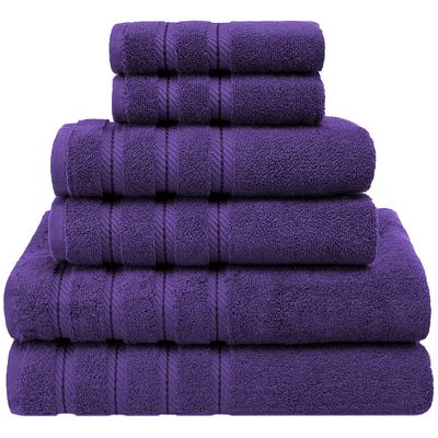 American Soft Linen 100% Carde Cotton 6 Piece Towel Set, 590 GSM Heavy Weight Soft Absorbent Turkish Towels for Bathroom, Rich Purple