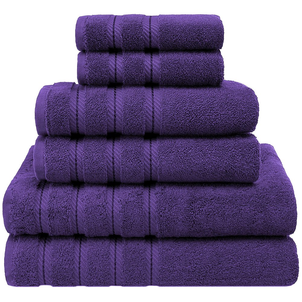 American Soft Linen 100% Carde Cotton 6 Piece Towel Set, 590 GSM Heavy Weight Soft Absorbent Turkish Towels for Bathroom, Rich Purple