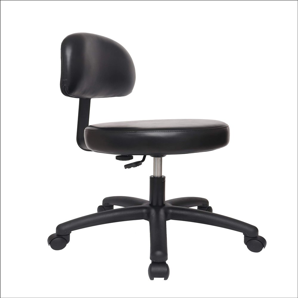 Chair Master Round Vinyl Chair/Stool-Black-for Garage, Counters, Shop, Kitchen, Computer Desks, Drafting Tables. Easy to Clean! (Glides, Low Table 16"-21")