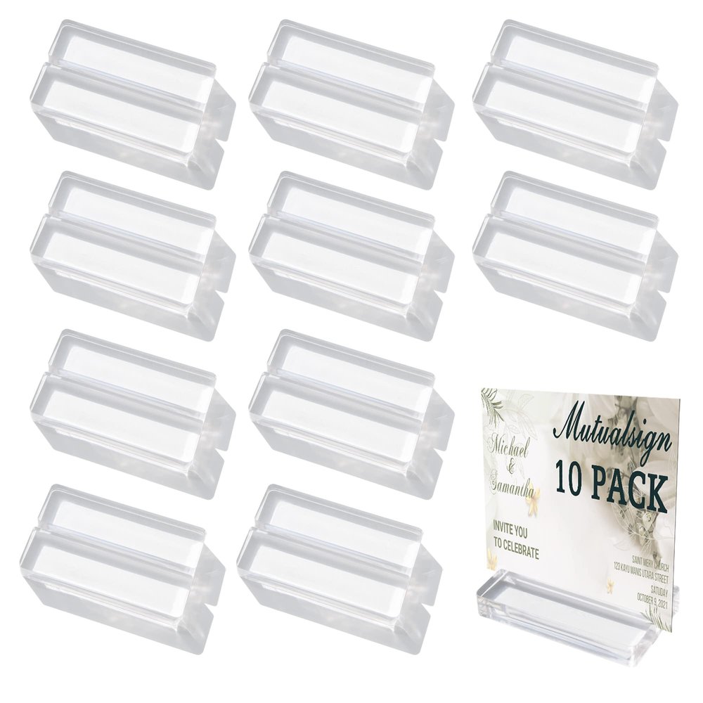 Mutualsign Acrylic Name Card Holder 10 PCS Acrylic Place Card Holder, Clear Acrylic Sign Holder Table Number Holder with Blocks for Sign /Name /Menu /Numbers