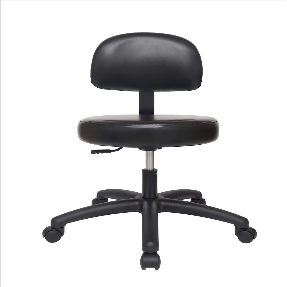 Chair Master Round Vinyl Chair/Stool-Black-for Garage, Counters, Shop, Kitchen, Computer Desks, Drafting Tables. Easy to Clean! (Glides, Medium Table 19"-27")