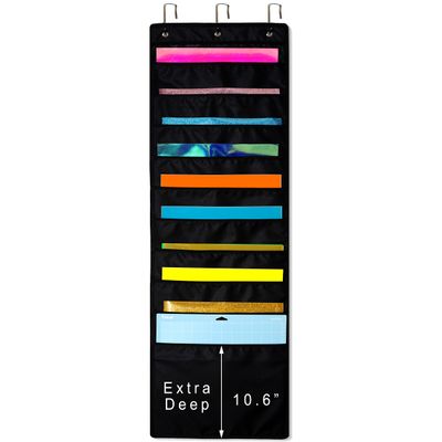 ZENXUS Hanging Organizer, 12x12 Paper Storage, Deep Pocket Vinyl Holder, for Cardstock, Scrapbook, Craft Paper, Cut Mat, 3 Door Hooks Included