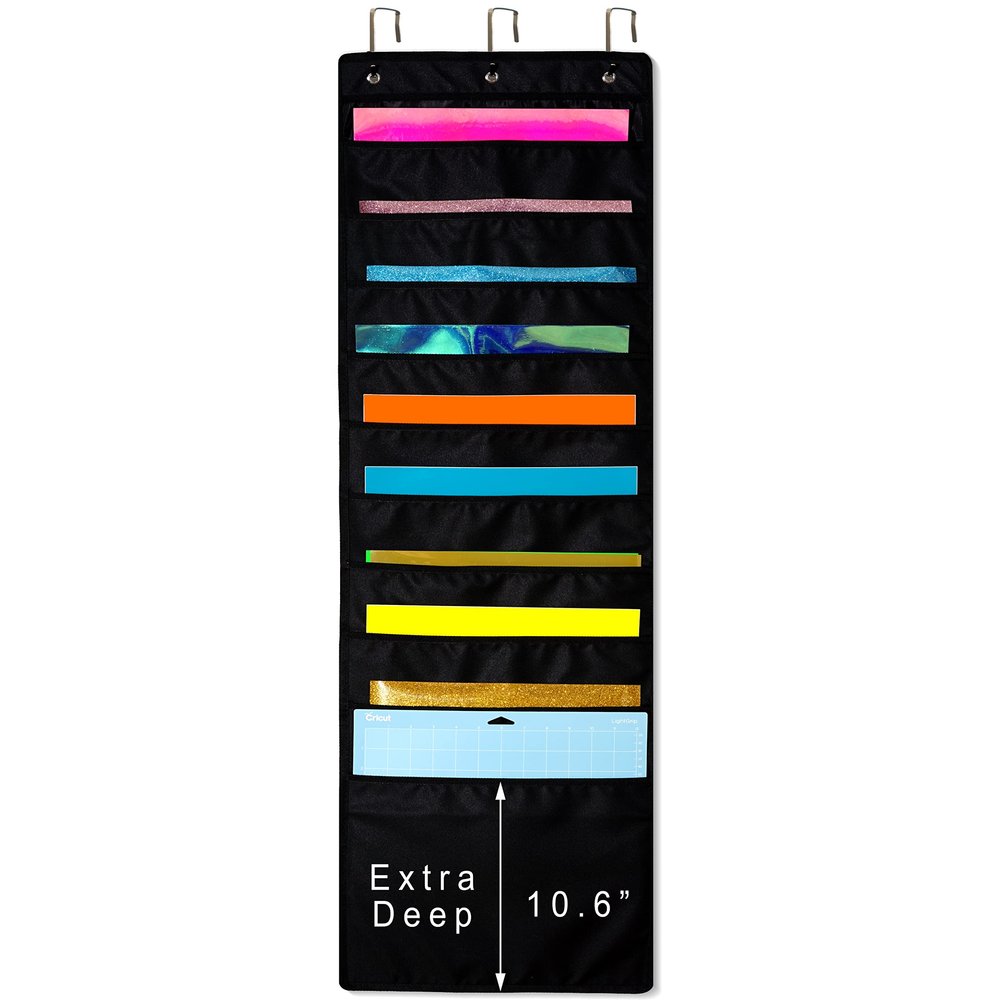 ZENXUS Hanging Organizer, 12x12 Paper Storage, Deep Pocket Vinyl Holder, for Cardstock, Scrapbook, Craft Paper, Cut Mat, 3 Door Hooks Included