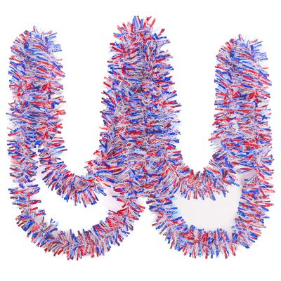 LOMIMOS Independence Day Patriotic Tinsel Garland, Metallic Garland for 4th of July Memorial Day and Veterans Day Decorations, 33 Feet