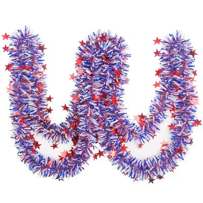 LOMIMOS Patriotic Tinsel Garland, Red White and Blue Metallic Garland for 4th of July, Memorial Day and Veterans Day Decorations, 33 Feet