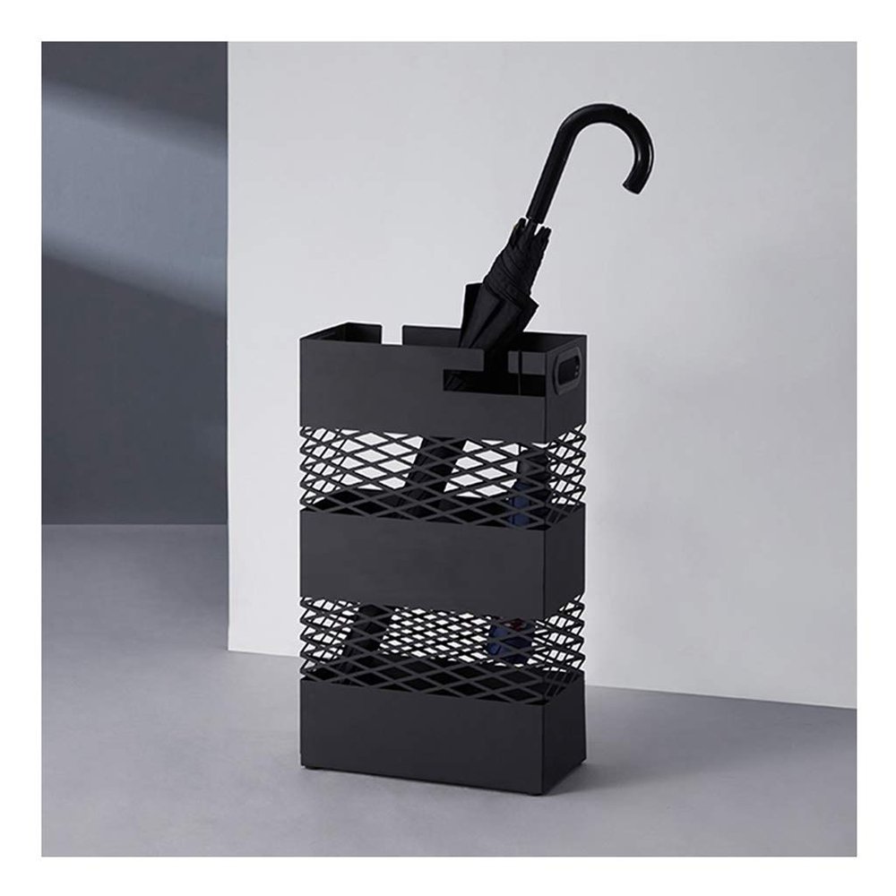 Umbrella Rack Modern Metal Umbrella Stand, Commercial Umbrella Bucket in Hotel Lobby, Lightweight and Portable with Drip Tray, Store 20 Umbrellas, Black, White (Color : Black)