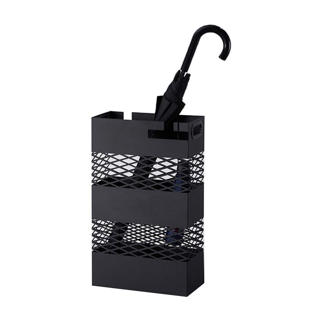 Umbrella Rack Metal Wrought Iron Umbrella Stand, Umbrella Bucket in The Lobby of The Home Hotel, Store 20 Umbrellas, with Independent Drip Tray, Black, White (Color : Black)