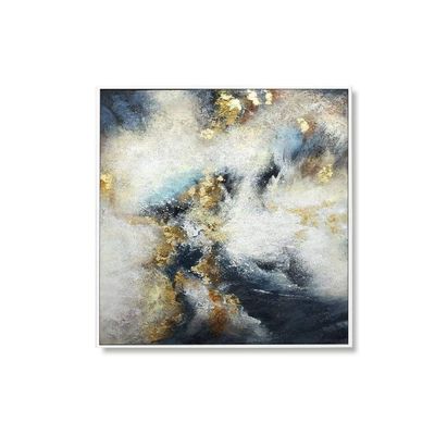 Oil Paintings On Canvas Hand Painted, 3D Gold Foil and Grey Infinity Landscape Abstract Wall Art Modern Hand Made Large Unframed Home Decor for Living Room Bedroom Gift,32X32Inch No Frame