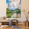 Ambesonne European Tapestry Queen Size, Historic Print European of Salzburg Land with Cloudy Sky and River in Austria, Wall Hanging Bedspread Bed Cover Wall Decor, 88" X 88", Green Multi view 1