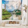 Ambesonne European Tapestry King Size, Historic Print European of Salzburg Land with Cloudy Sky and River in Austria, Wall Hanging Bedspread Bed Cover Wall Decor, 104" X 88", Green Multi view 2