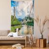 Ambesonne European Tapestry Twin Size, Historic Print European of Salzburg Land with Cloudy Sky and River in Austria, Wall Hanging Bedspread Bed Cover Wall Decor, 68" X 88", Green Multi view 2