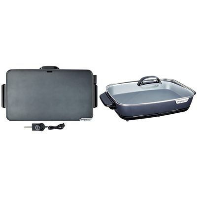 Presto 07072 Slimline Griddle (Black, 22") and Presto 06858 Slimline Skillet with Glass Cover (Electric, 16 Inch, Black)