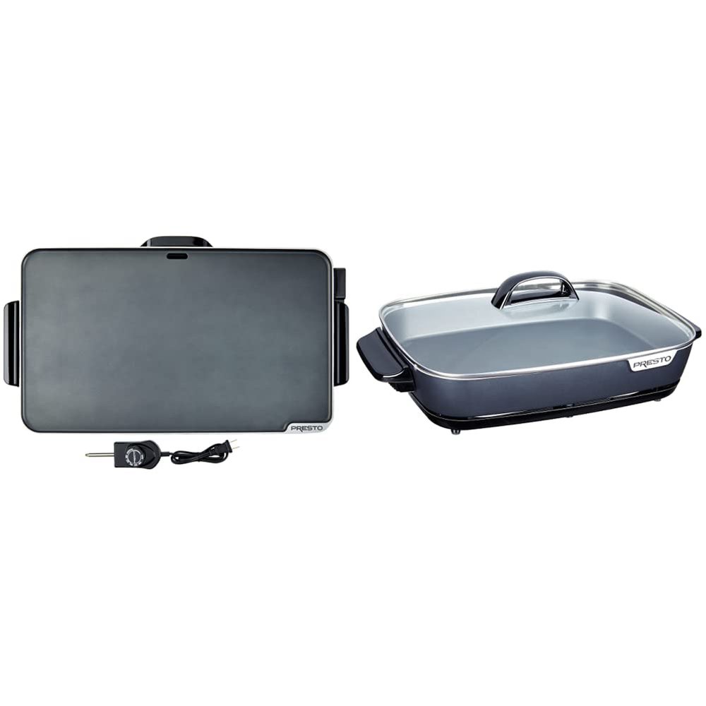 Presto 07072 Slimline Griddle (Black, 22") and Presto 06858 Slimline Skillet with Glass Cover (Electric, 16 Inch, Black)