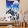 Ambesonne Fantasy Tapestry Queen Size, Celestial View of Snow Capped Mountains and Alien Planet Print, Wall Hanging Bedspread Bed Cover Wall Decor, 88" X 88", White and Navy Blue view 2