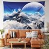 Ambesonne Fantasy Tapestry King Size, Celestial View of Snow Capped Mountains and Alien Planet Print, Wall Hanging Bedspread Bed Cover Wall Decor, 104" X 88", White and Navy Blue view 1