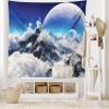 Ambesonne Fantasy Tapestry King Size, Celestial View of Snow Capped Mountains and Alien Planet Print, Wall Hanging Bedspread Bed Cover Wall Decor, 104" X 88", White and Navy Blue view 2