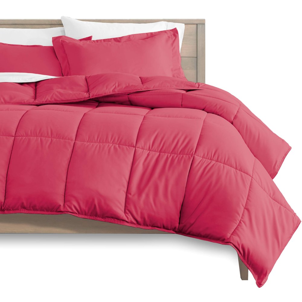 Wega Linen Pink California King/King Size 4 Piece-Duvet Cover Set 100% Egyptian Cotton Zipper Quilt Cover with Extra Fluffy Baffle Box Comforter(4 Piece-Duvet Cover+Comforter+2 Pillow Shams)