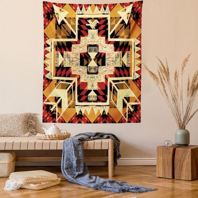 Ambesonne Arrow Tapestry Queen Size, Inspired Pattern Graphic Design Abstract Art Earth Tones, Wall Hanging Bedspread Bed Cover Wall Decor, 88" X 88", Cream Marigold