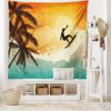 Ambesonne Grunge Tapestry King Size, Illustration of Tropical Island Surfer on Sea Waves and Palms at Sunset, Wall Hanging Bedspread Bed Cover Wall Decor, 104" X 88", Orange Turquoise Black view 2