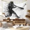 Ambesonne Black and White Tapestry King Size, Abstract Illustration of a Baseball Player Posing Grunge, Wall Hanging Bedspread Bed Cover Wall Decor, King Size, White Charcoal view 1